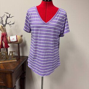 LuLaRoe Christy V Neck T Lavender stripe NEW size L